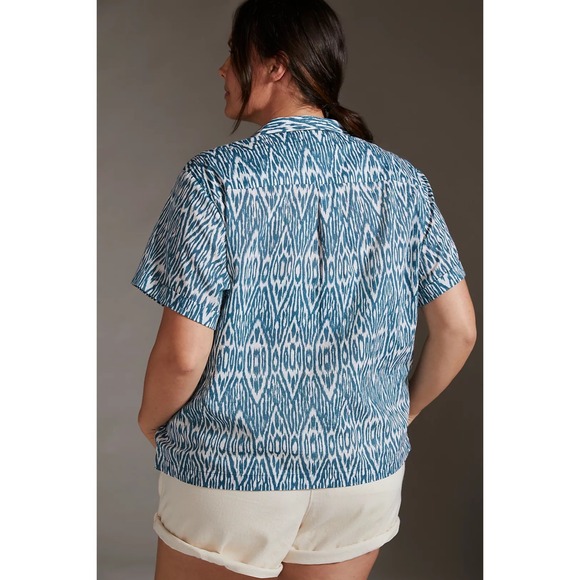 Anthropologie‎ Pilcro  Printed Voile Surf Button Front Shirt Blue Ikat Size 1X - Picture 3 of 12